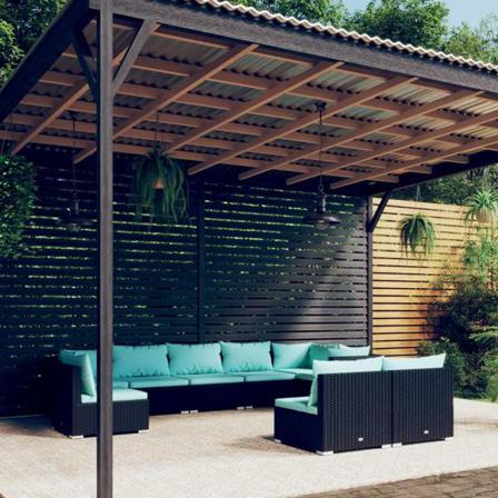 Vidaxl Loungegrupp För Trädgården Med Dynor 9 Delar Konstrotting Svart