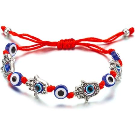 Paha silmä Hamsa käsirannekoru suojaa ja onnea varten, käsintehdyt linkkirannekkeet naisille, miehille, teini-pojille, tytöille, amuletti korut