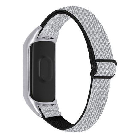 Xiaomi Smart Band 8 elastiskt nylonband med silverfärgat hölje - Svart / Vit