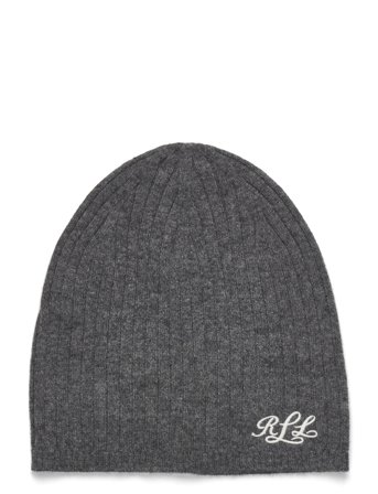 Embroidered-Logo Ribbed Cashmere Beanie Grey Lauren Ralph Lauren