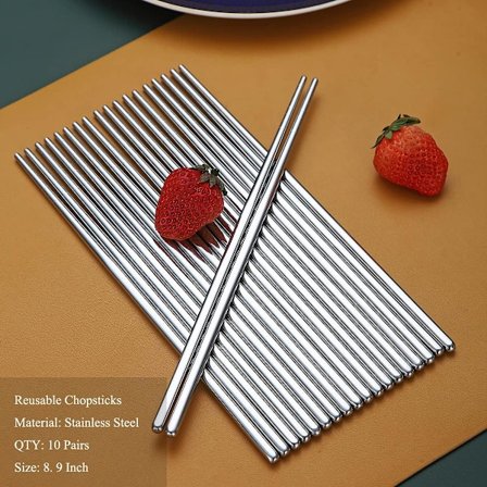 10 par gjenbrukbare spisepinner, rustfritt stål spisepinner i metall