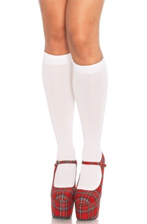 Leg Avenue Nylon Knee Highs White Onesize - Woome.pl
