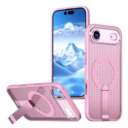 Kompatibel med iPhone 17air kølende og åndbart telefoncover, magnetisk sugekop med beslag telefoncover, kreativt anti-drop telefoncover pink
