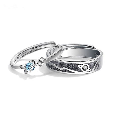 2 st Trendiga Saturnus Planet och Stjärna Ring Universum 925 Sterling Silver Par