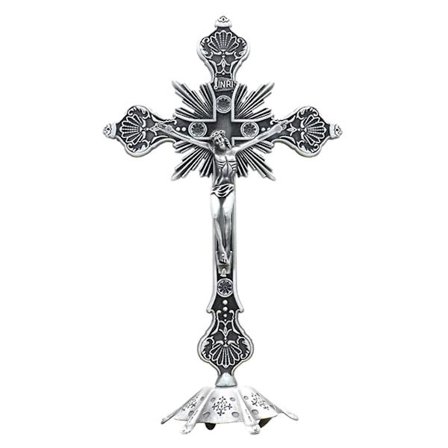 Jesus Krucifix Skulptur Figurin Krucifix Med Ställ För Böner Hem Bord Silver
