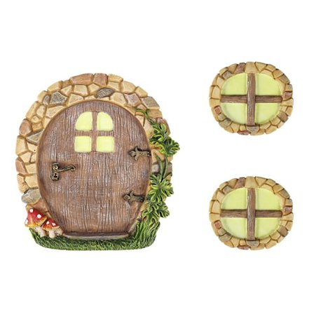 3 stk. miniature vinduer og dør miniature elverdøre og vinduer miniature vindue og dør trædekoration til have havekunst dekoration-X72-