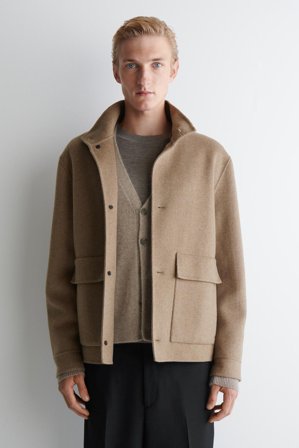 COS Men's Chaqueta De Lana De Doble Faz Con Cuello Alto in Beige