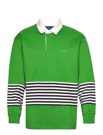 D2. Striped Heavy Rugger Polos Long-sleeved Grønn GANT*Betinget Tilbud