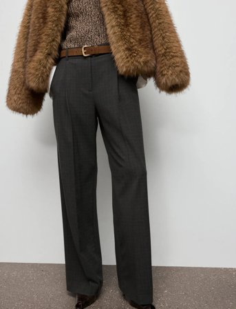 Mango Check Pleated Trousers - Grey - 34