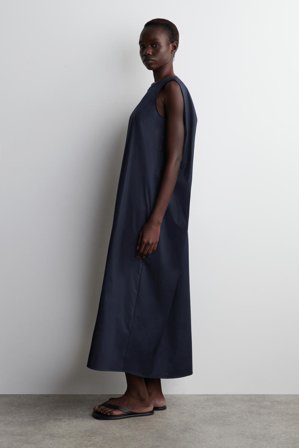 COS Women's Abito Midi In Cotone Con Dettaglio Ritorto in Blu