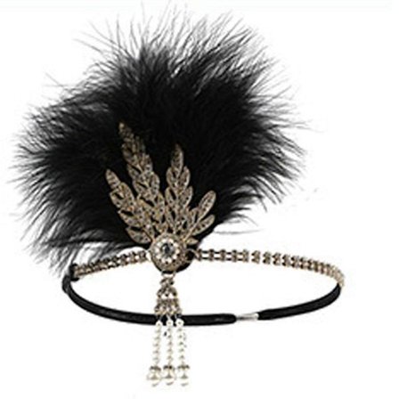 Ryande 1920-tals pannband, Great Gatsby påfågelfjäder pannband, Flapper Gatsby hår 1920-tal (Guld)