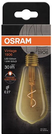 OSRAM Led Dekorasjonspære E27 Edison 30lm Gold Varmere Lys