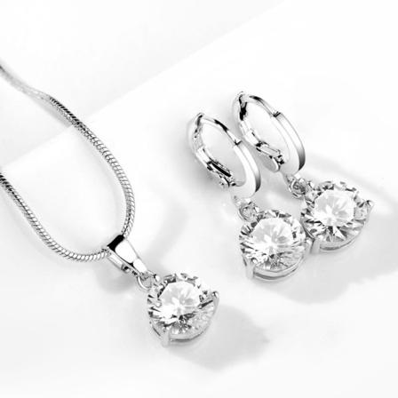 Silver Smyckesset - Halsband & Örhängen - Vit Cz Kristall Vit