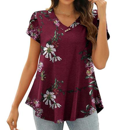 Print T-shirt För Kvinnor Med Blommönster