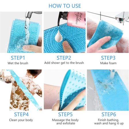 Ekstra lang rygg skrubb Silikon kroppskrubb belte Rygg eksfoliator Rygg skrubb