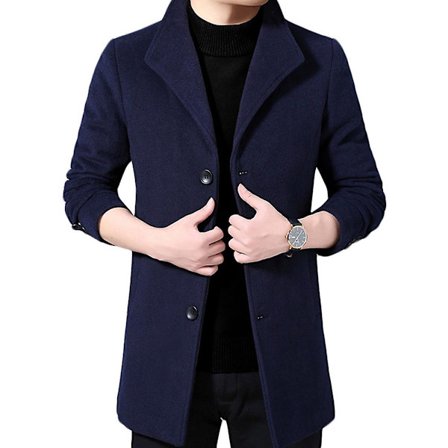 Herr Enfärgad Enkelknäppt Tredelad Trenchcoat i Blandmaterial