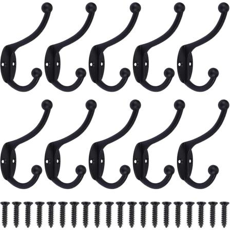 10 stk Kråkkrok Vegg Klær Kroker Antik Vintage Henger Heavy Duty Veggfeste Kråkestativ Til Dør Bad Soverom Kjøkken Black