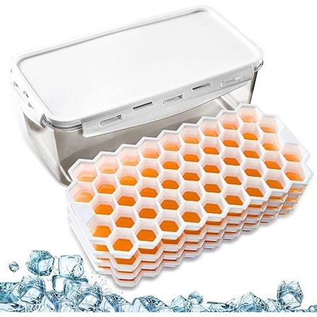 Silikon Isbitbakker og Opbevaringsbeholder med Lufttæt Låg, 4 Pakker / 188 Trapezformede Isbiter (orange)