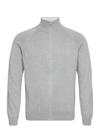 Zipped Cotton Cardigan Knitwear Full Zip Jumpers Grå Mango*Betinget Tilbud
