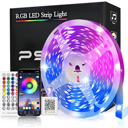 LED-strip 10 m, PSTAR Bluetooth LED-strip RGB 24 V med IR-fjärrkontroll, appstyrd musikläge