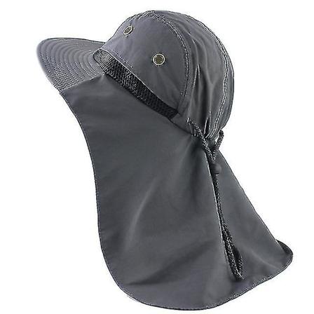 Høstsolhatt for menn og kvinner - bøttehatt med nakkeklaff, utendørs UV-beskyttelse, stor bred brem, tur, fiske, pustende mesh-hette Dark Grey