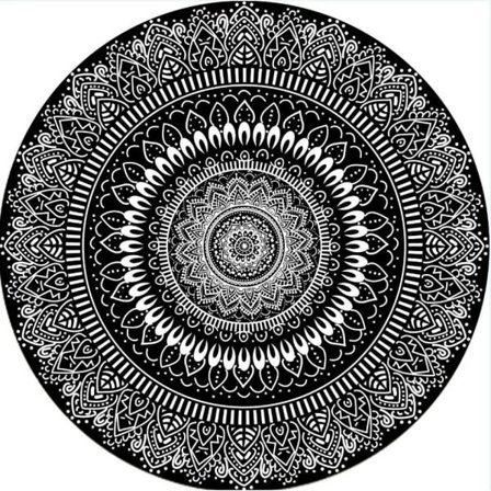 Rund Matta 100cm Svart Mandala Mjuk Badrumsmatta Halkfri Tvättbar Accentmatta Fluffig Golvmatta för Hall Vardagsrum Sovrum Barnrum