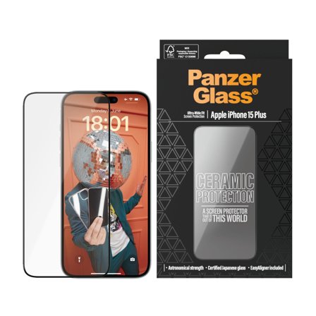 PanzerGlass Ceramic Protection for iPhone 15 Plus Ultra-Wide Fit with EasyAligner IN
