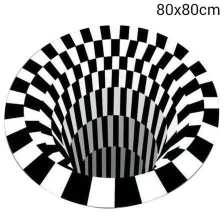 3D Rundt Sort Hvidt Ternet Tæppe Skridsikkert Område Tæppe til Soveværelse Stue