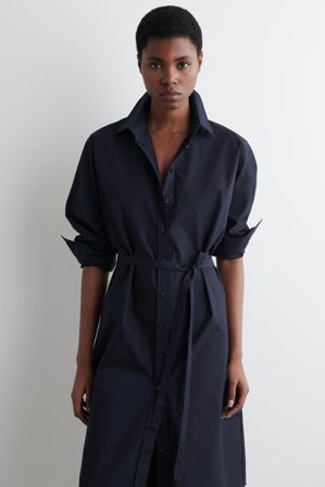 COS Women's Chemisier In Cotone Dal Taglio Rilassato in Blu