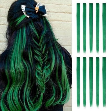 Green Clip in Hair Extensions 10 Pieces 22 Inch