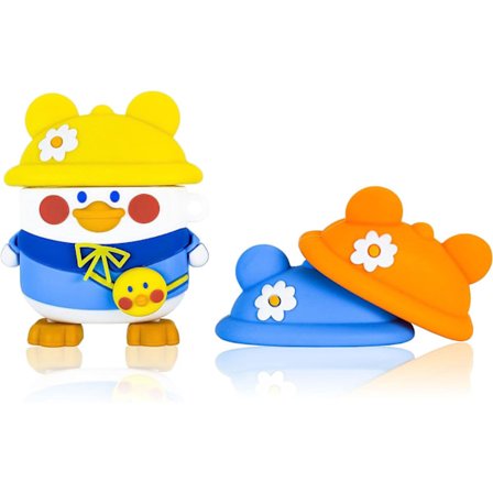 Case för Airpods 1 & 2, söt tecknad 3D silikon, stötsäker case med nyckelring (kan bytas ut anka i hatten)