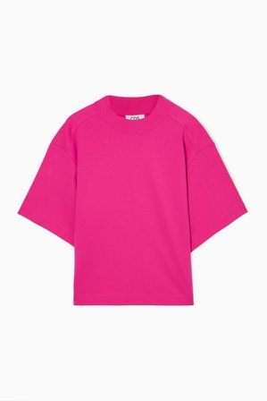 COS Women's Waisted Mock-Neck T-Shirt in Pink