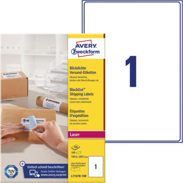 Paketetiketter Avery BlockOut 199,6x289,1mm vit