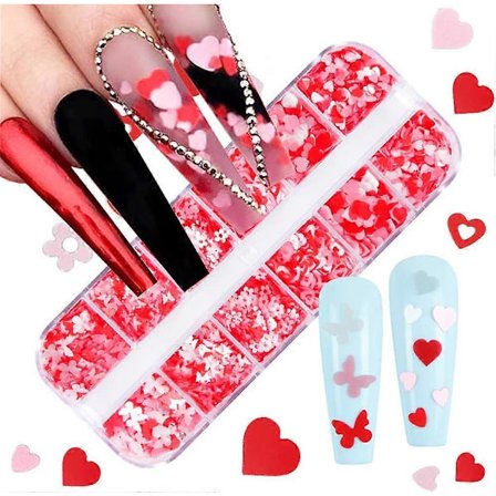3D Hjärtformade Nagelglitter för Alla Hjärtans Dag Nageldekaler Kärlek Hjärta Nagelsekvenser Glitter Dekaler Nageldesign för Kvinnor Manikyr Alla 