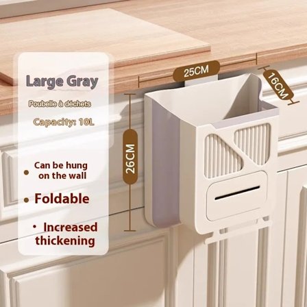 Lys Beige Plast Hengende Kjøkken Søppelbøtte Skapmonterbar Med Ventilert Rist Og Oppbevaringsspor For Søppelposer Plassbesparende Avfallsbeholder