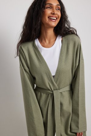 NA-KD - Strikket cardigan med omslag - Cardigan - Grønn - M