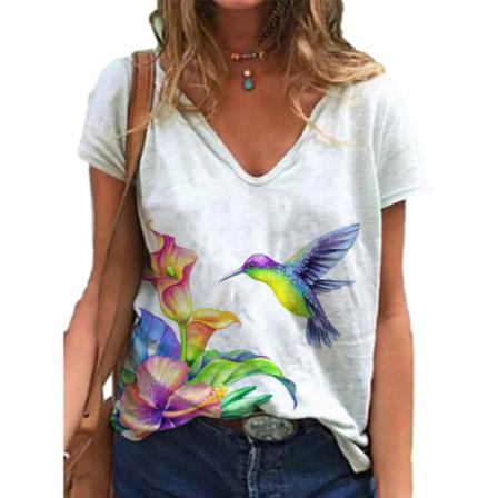 Kortärmad T-shirt För Kvinnor Med Blommiga Printed Toppar