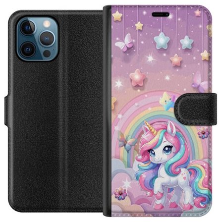 Kompatibel Tegnebogsetui til Apple iPhone 12 Pro Magisk enhjørning med regnbue manke, stjerner og sommerfugle mod en pastelfarvet himmel med skyer