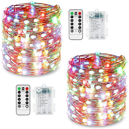 2-pack LED-ljusslingor 10m 100 8 lägen utomhusbelysning koppartråd batteridriven Ip67 vattentät med fjärrkontroll och timer för utomhus, inomhus