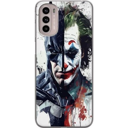 Kompatibelt Mobildeksel til Motorola Motorola Moto G41 Delt portrett av Batman og Joker i dramatisk illustrasjon, ikonisk superhelt motiv med mørk ku