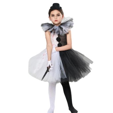 Halloween-klänning för flickor i svart och vitt med puffärmar