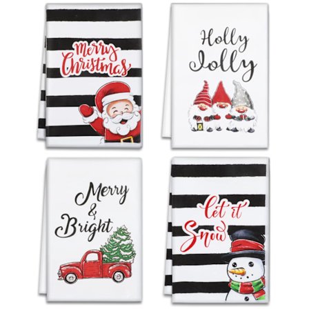 Julekøkkenhåndklæder Køkkenindretning Snemand Julemand Opvask Håndklæder Glædelig Jul Håndklæde til Hjem Køkkenudstyr 4 stk.