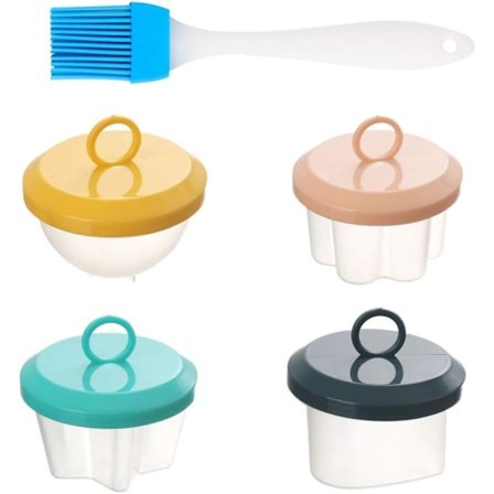 4 Egg Bite Former Stjerne Blomst Hjerte Form Dampet Egg Former Trykkoker Egg Pocher Ring med 1 Silikon Basting Pensel Tilbehør Tilfeldig Farge