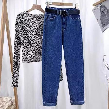 Lazy Jeans Mænd Og Kvinders Kunstneriske Forår Og Efterår Populære Kvinders Mode Harajuku Style Mid Midje Ankel-Langt Nye Elskere Outfit Tid Dark Blue