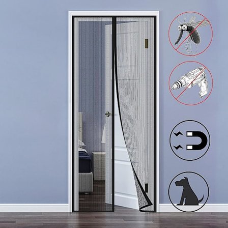 Magnetisk myggnät 120x250cm Anti-fly gardin Anpassad dörr utan borrning Dörr för interiör entré / uteplats / skjutdörr, Svart