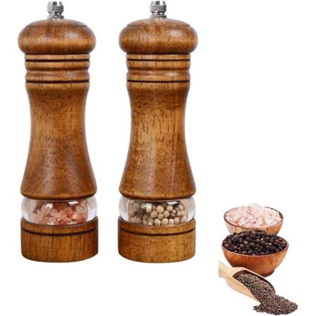 Træsalt- og peberkværnsæt, genopfyldeligt salt- og peberkværnsæt, justerbar grovkornet saltkværn og peberkværn