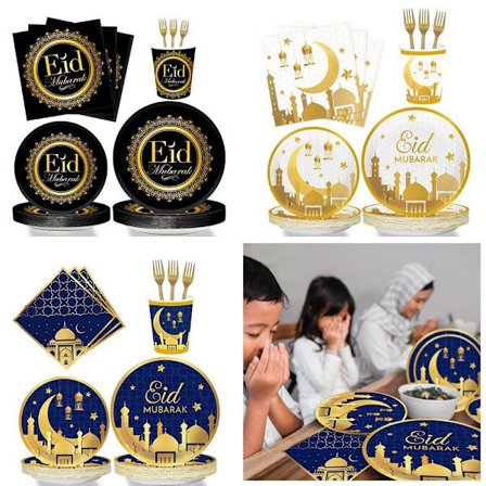 EID Mubarak Engångs Tallrikar, Koppar och Servetter