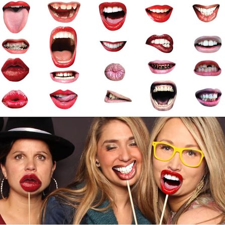 Party Photobooth Props, 20 stk Morsomme Lepper og Munn Props, Photobooth Selfie Festdekorasjon, Morsomt Foto