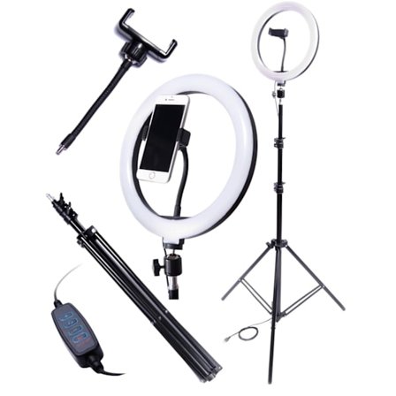 Mobilholder med Ringlight & Stativ - Selfielampe