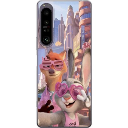 Kompatibel Mobilcover til Sony Sony Xperia 1 IV Animalske figurer i solrig bymiljø med rosa solbriller og en positiv besked i en farverig feel-good s